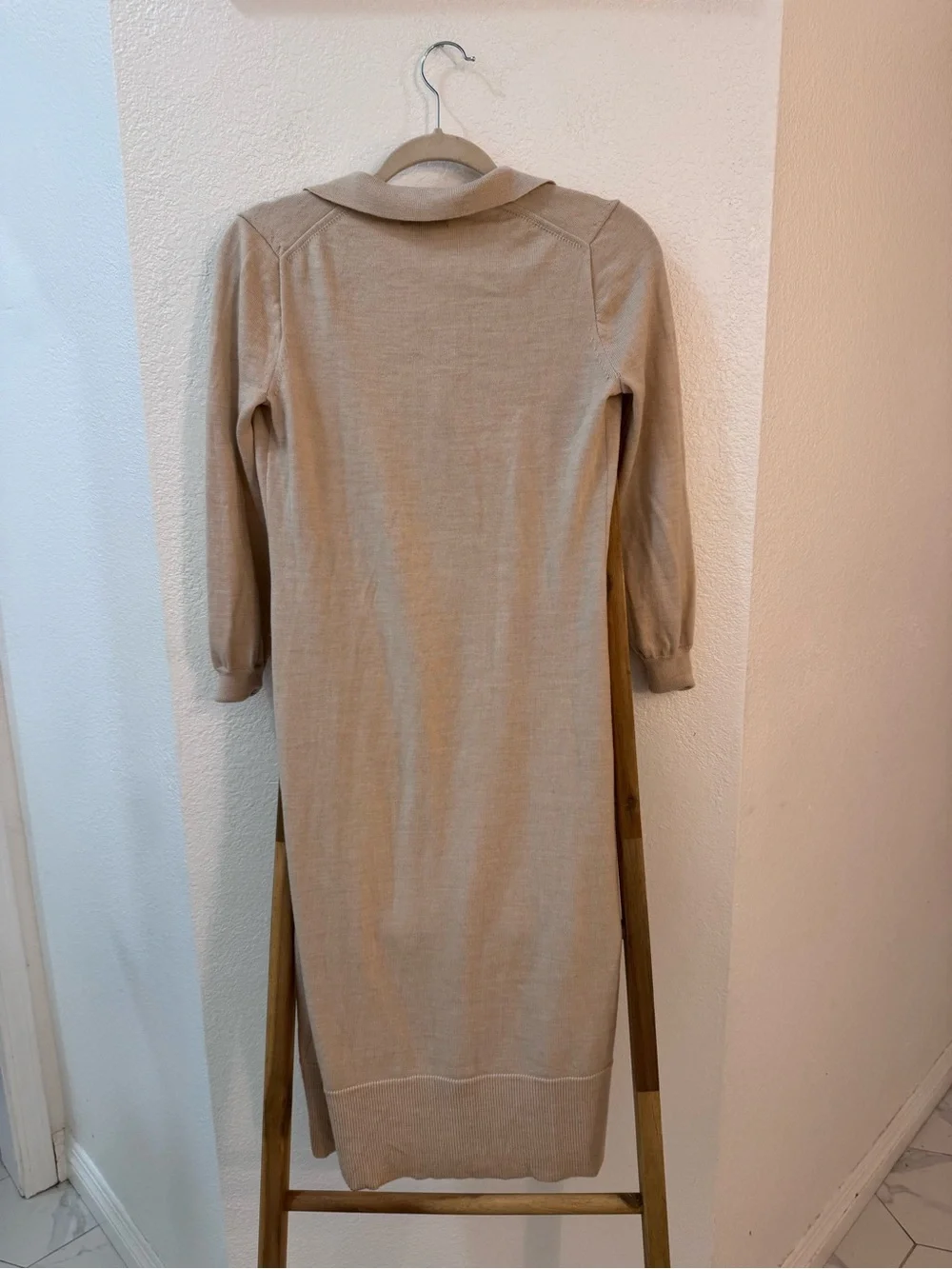 J. Crew Cream Long-Sleeve Polo Knit Dress 100% Merino Wool Comfy Relaxed Fit